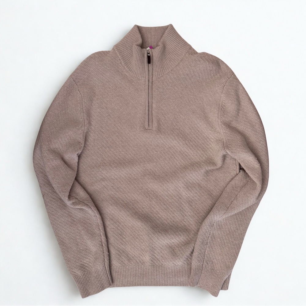 Reiss Men’s Quarter-Zip Chevron-Knit Sweater Size XL